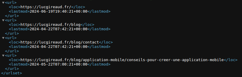 Extrait d'un fichier sitemap.xml basique